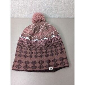 North Face Pink / Wine Colored Beanie Pom Hat EUC